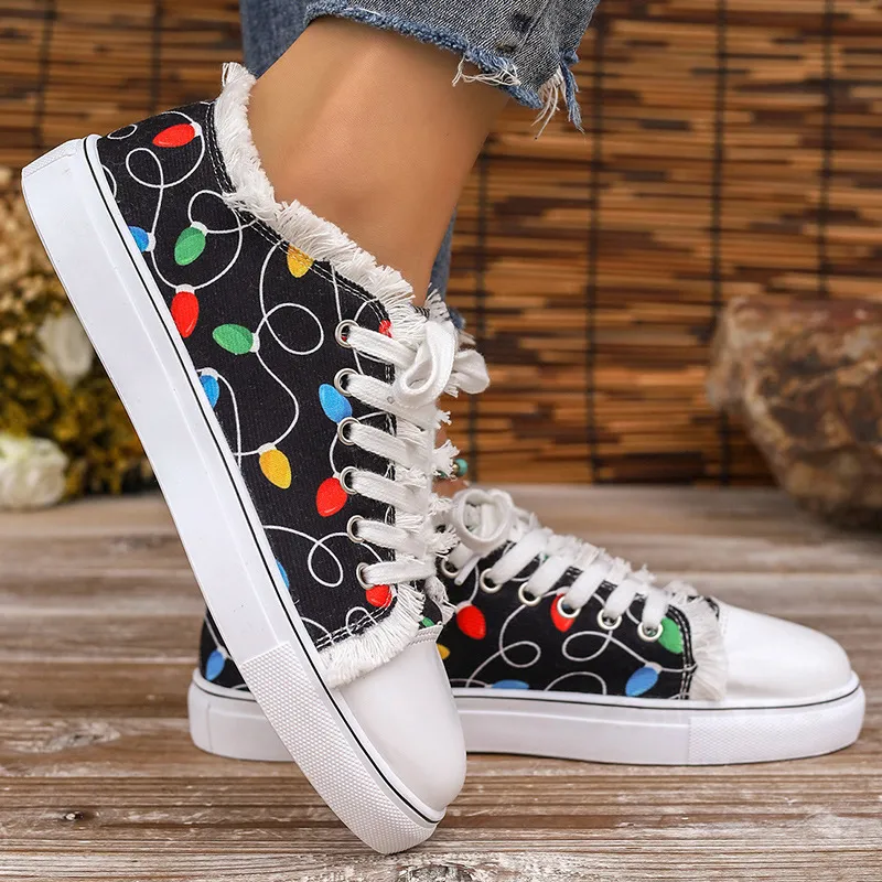 Raw Hem Printed Round Toe Sneakers, image 2
