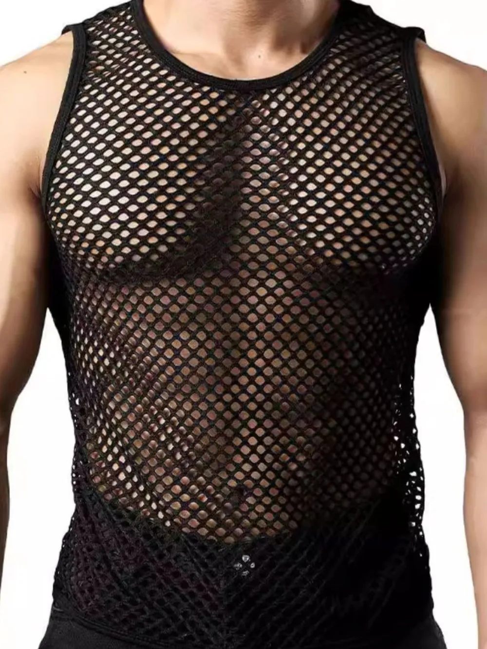Men's Openwork Round Neck Tank, image 3