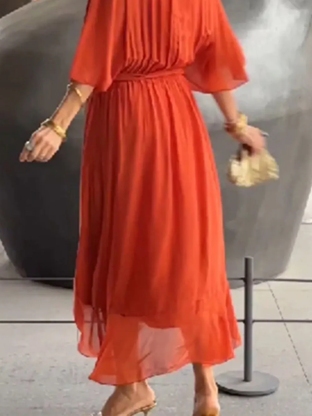 Full Size Flowy Tie Front Midi Dress with Flutter Sleeves Plus Size, image 10