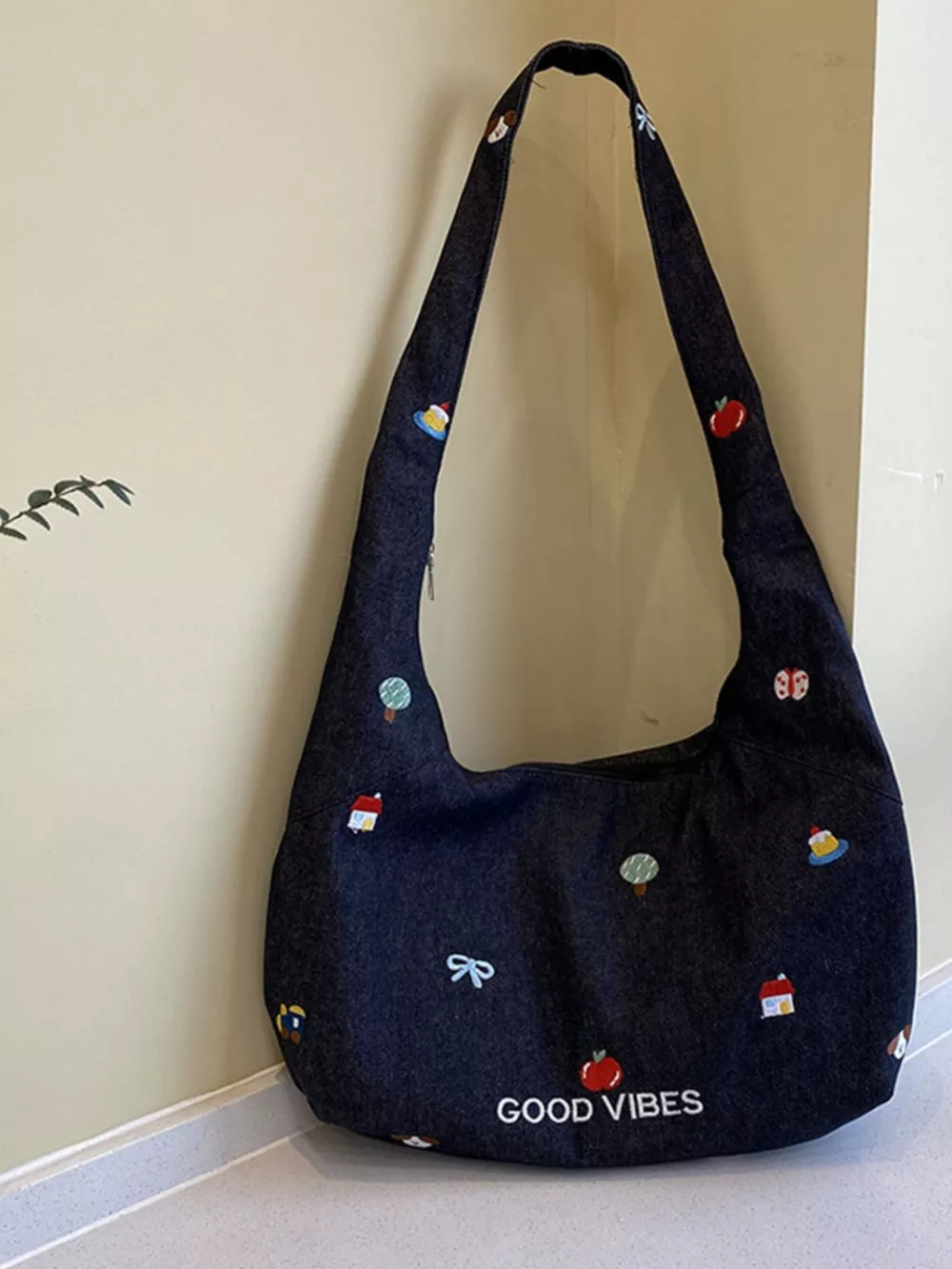Embroidered Denim Crossbody Bag, image 5