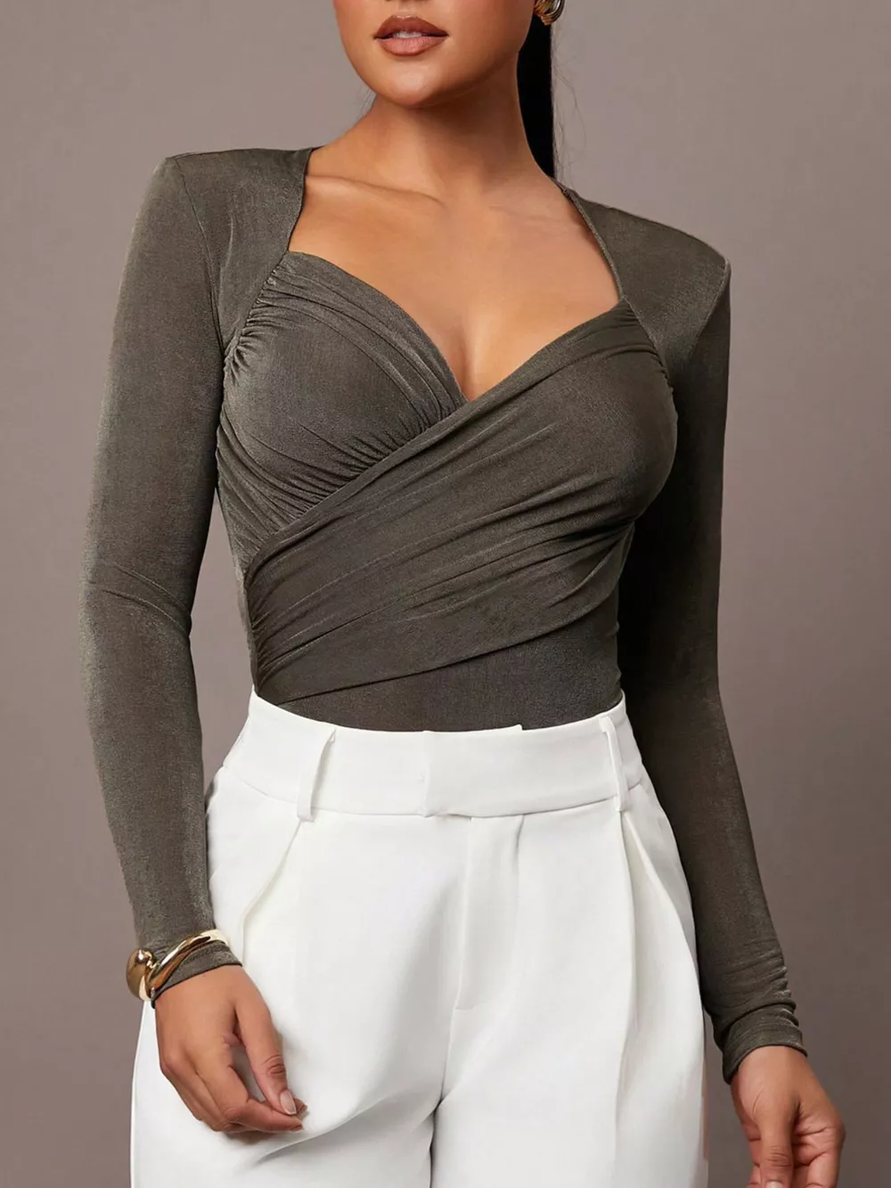 Ruched Surplice Long Sleeve Bodysuit, image 14