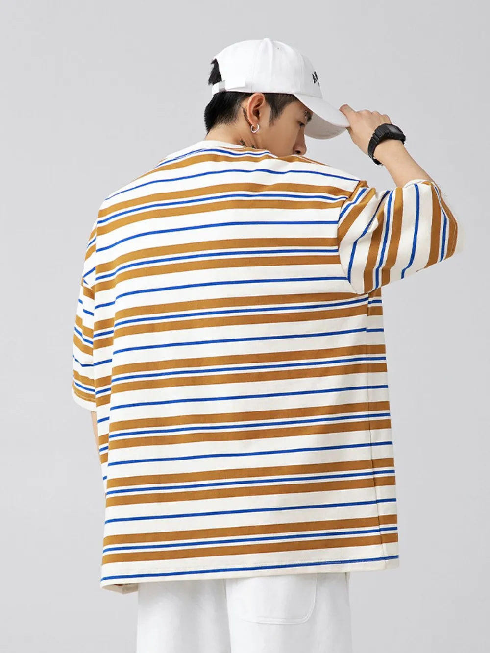 Men's Plus Size Basic style Round Neck Striped T-Shirt, image 10