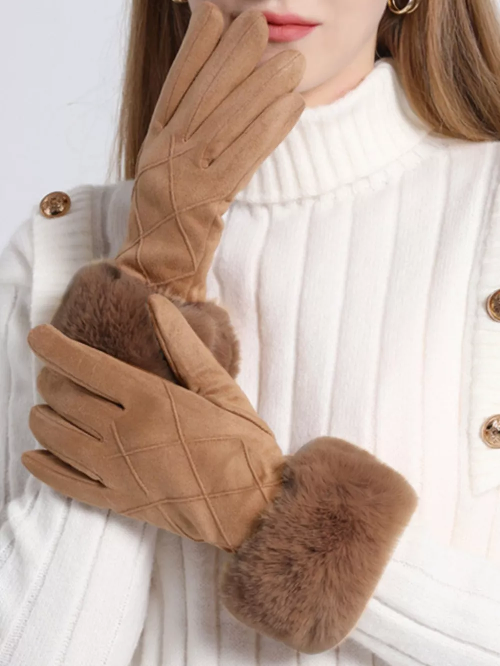 Fur Cuff Suede Gloves, image 6