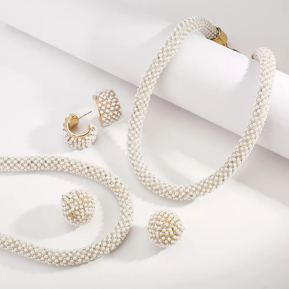 Pearl Embellished Earrings and Necklace Jewelry Set, image 3