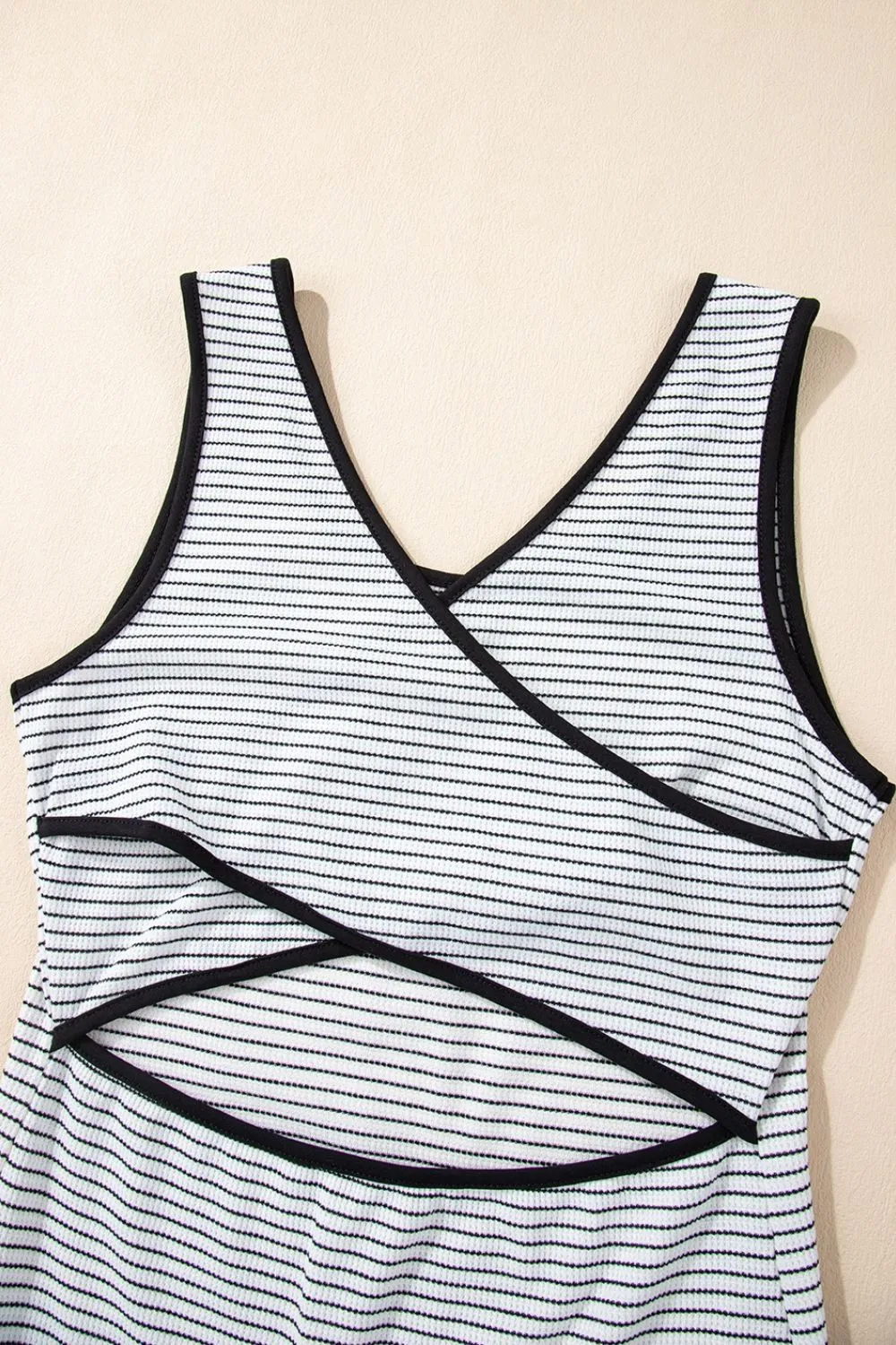 Stripe Crisscross Side Slits Slim Fit Sleeveless Midi Dress, image 9