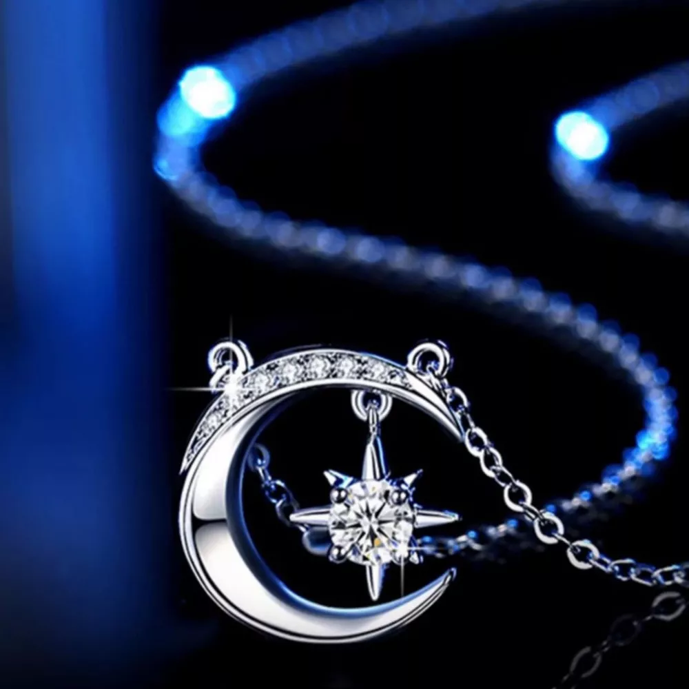 925 Sterling Silver Moissanite Star Moon Necklace, image 7