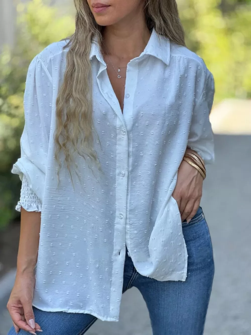 Swiss Dot Button Down Shirt, image 2