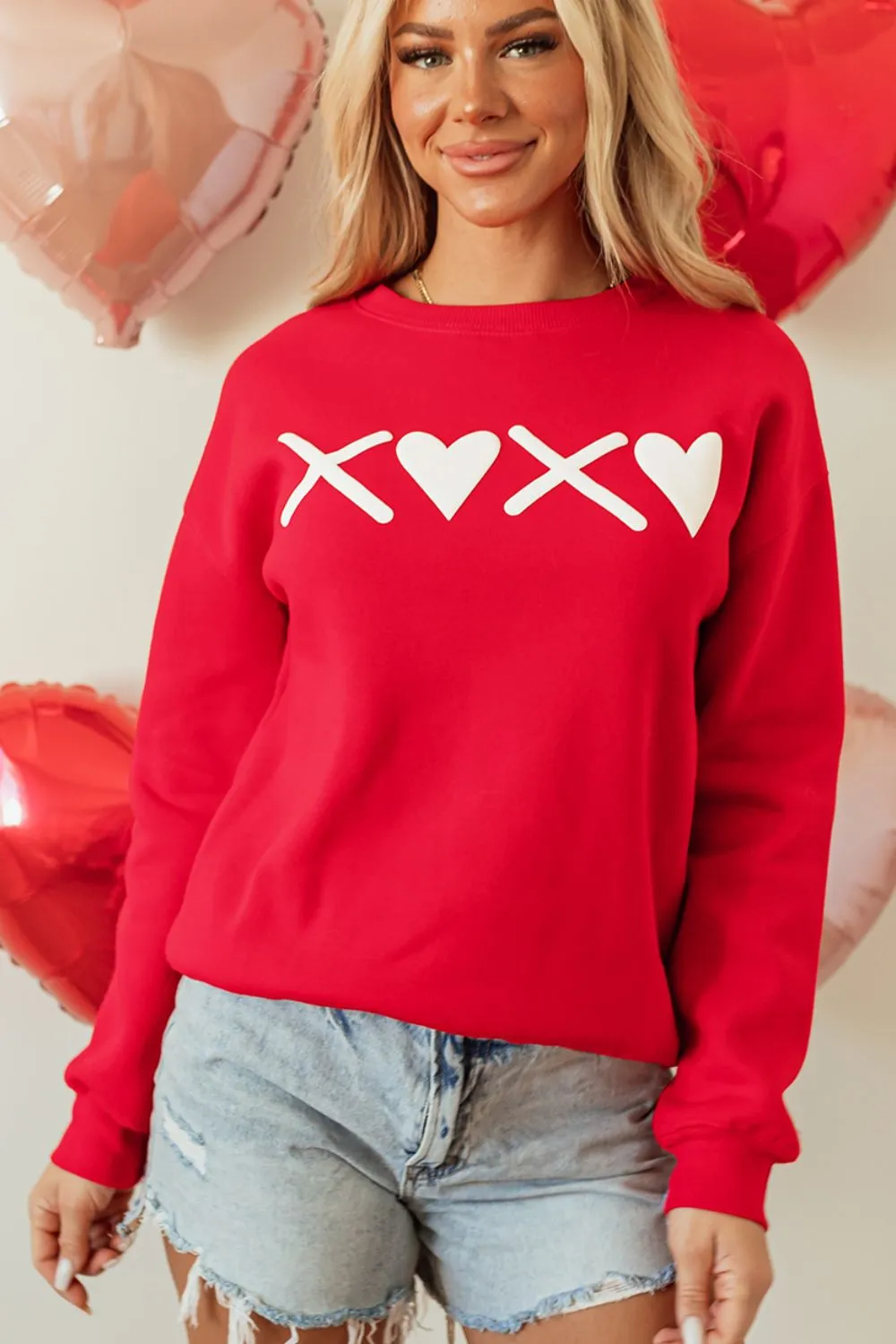 Valentine’s Day XOXO Round Neck Drop Shoulder Sweatshirt, image 6