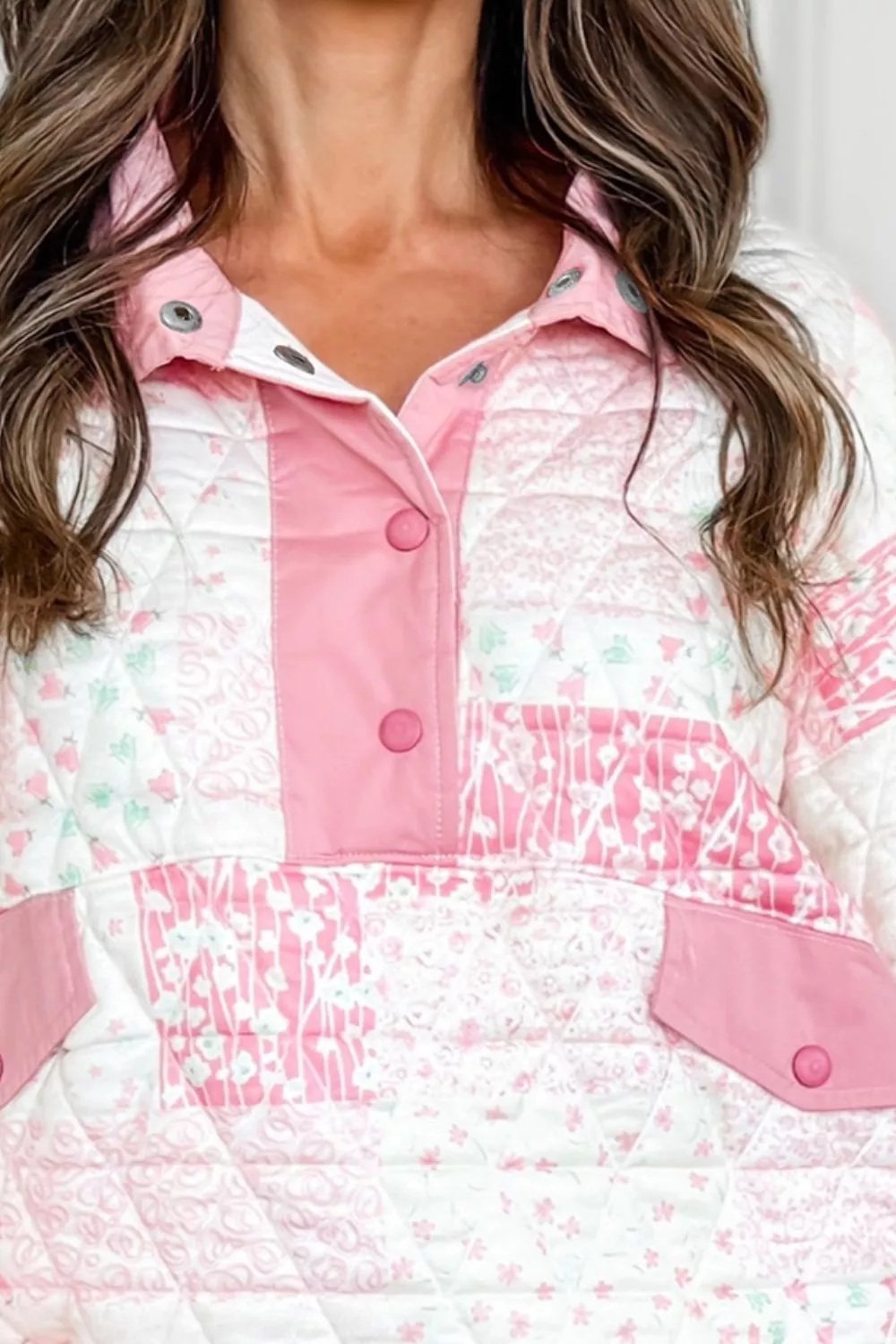 Patchwork Quilted Snap-Neck Sweatshirt, image 3