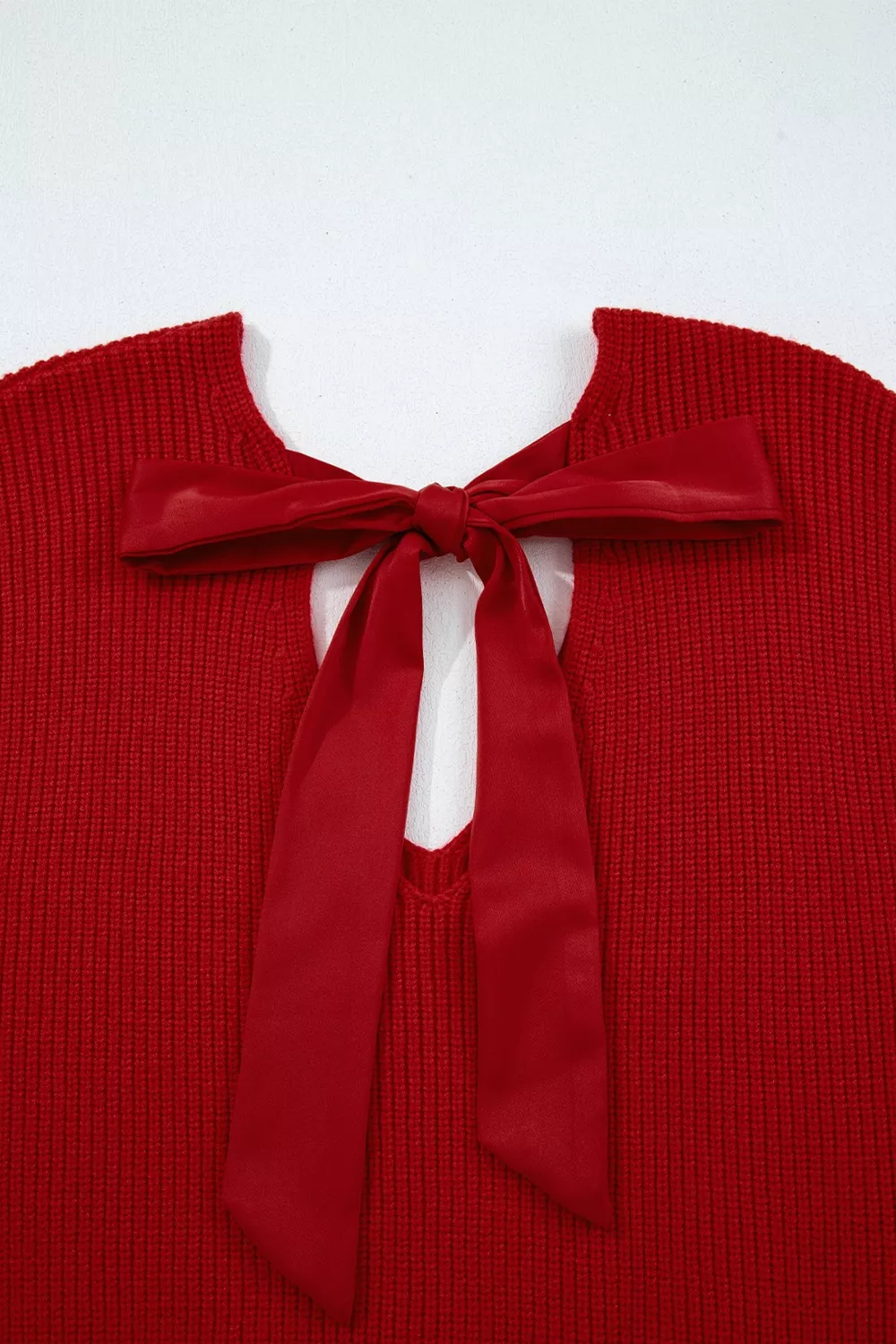 Lantern Sleeve V Neck Knot Back Sweater, image 8