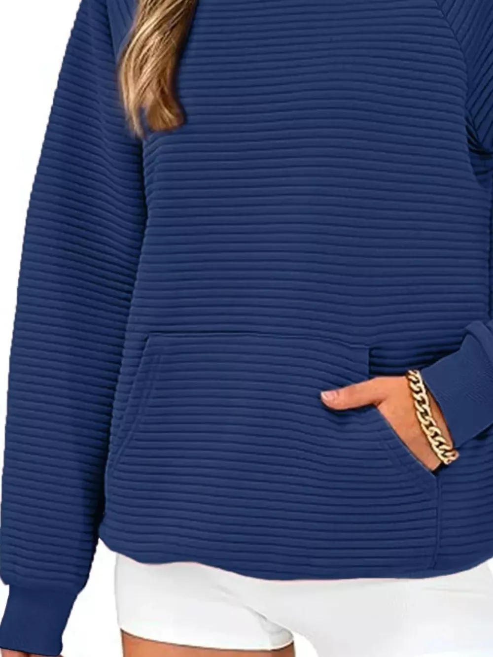 Texture Kangaroo Pocket Raglan Sleeve Hoodie, image 16