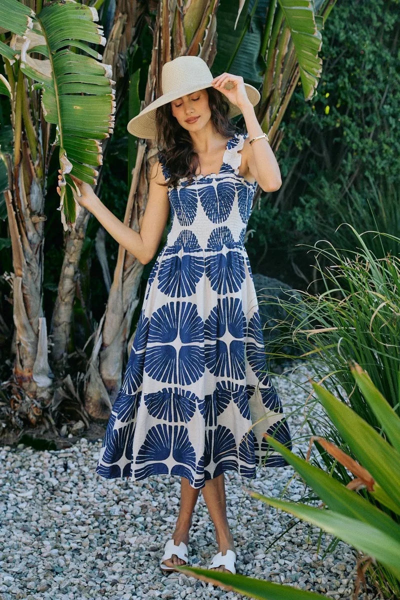 Abstract Print Smocked Bodice Tiered Lined Midi Dress, image 22