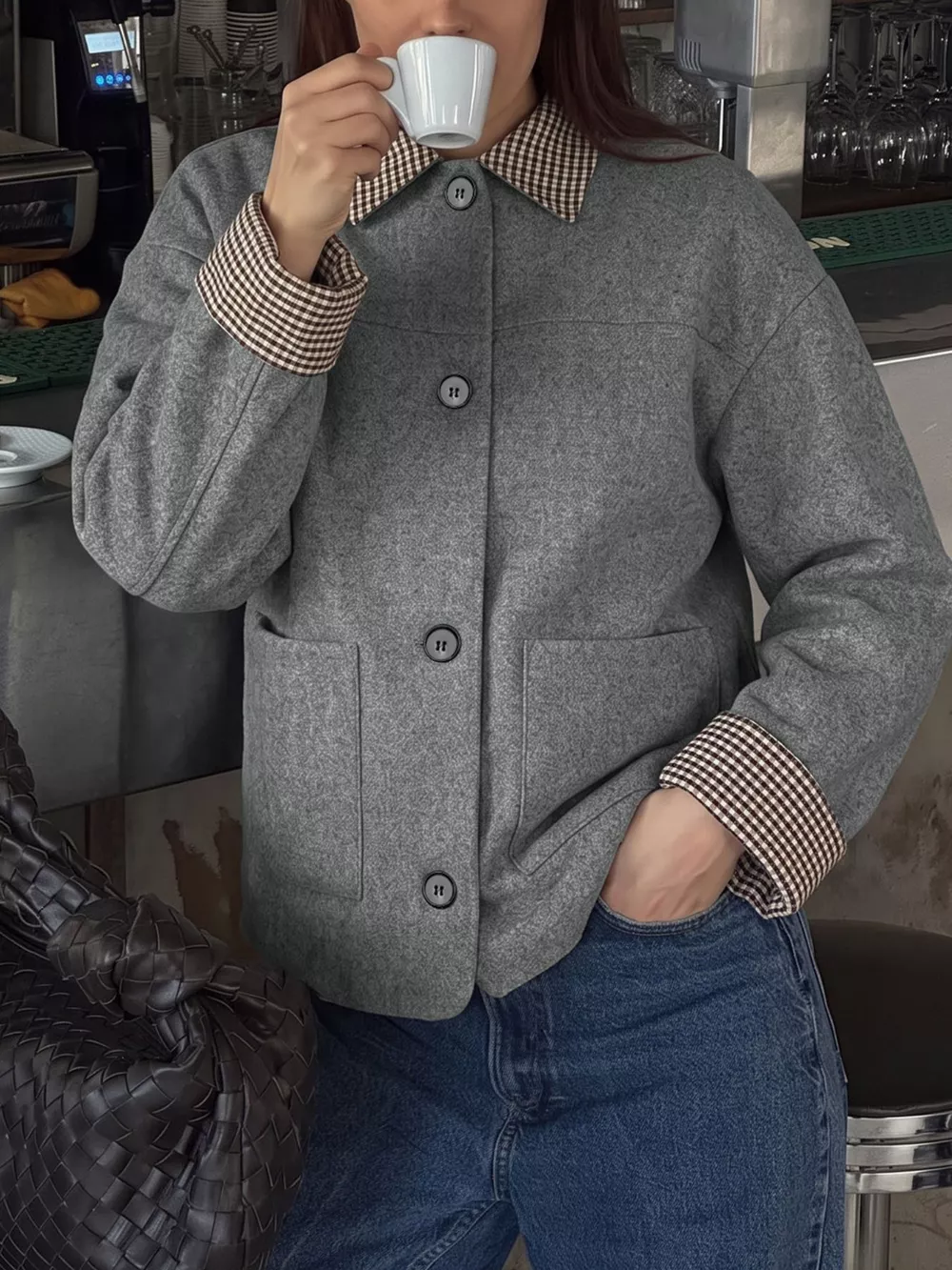 Button-Down Outerwear with Gingham Contrast Details, image 3