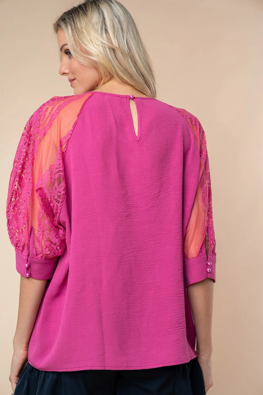 Round Neck Lace Half Sleeve Blouse, image 2
