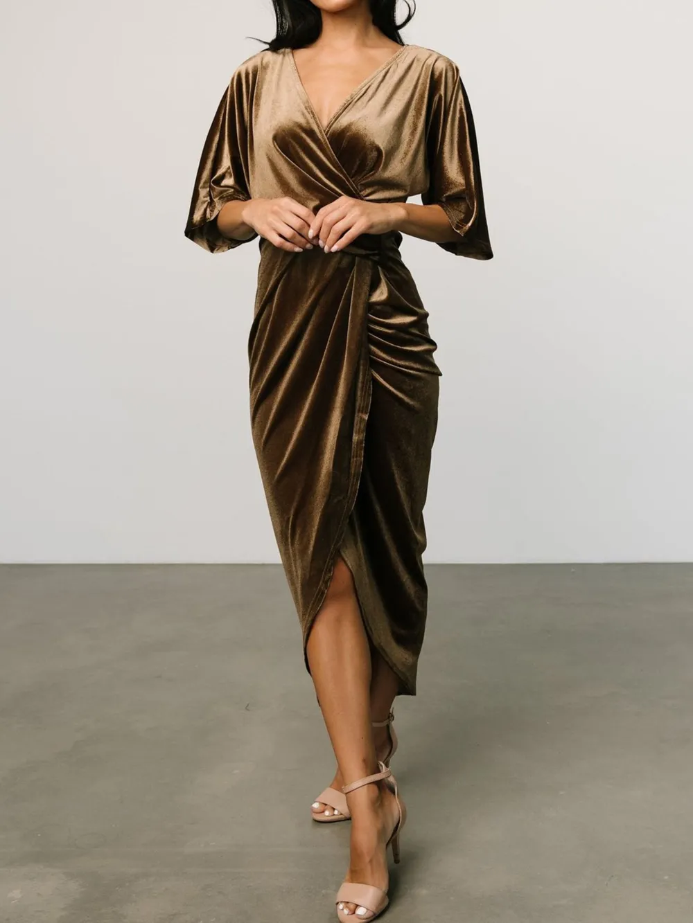 Ruched Surplice Half Sleeve Dress, image 15