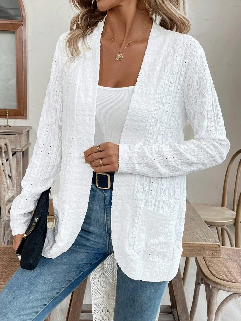 Pocketed Eyelet Open Front Cover Up, image 6