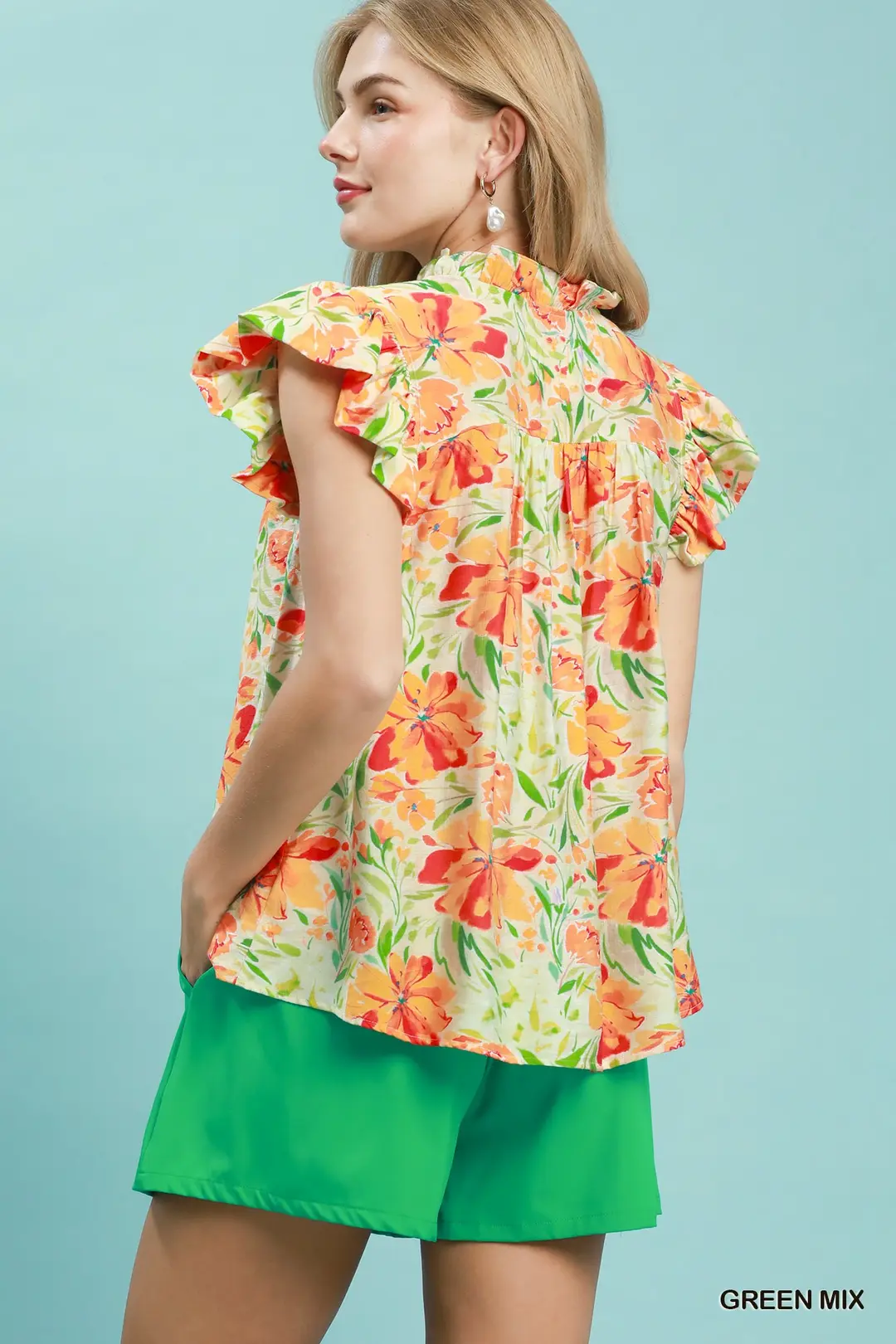 Smocked Yoke Ruffle Sleeve Floral Blouse, image 2