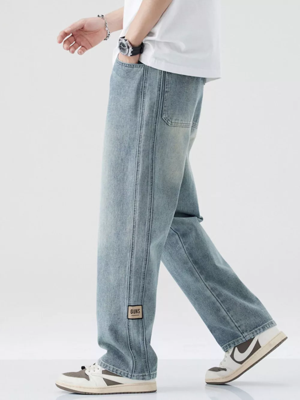 Men's Plus Size Washed Wide Leg Relaxed Fit Jeans, image 6