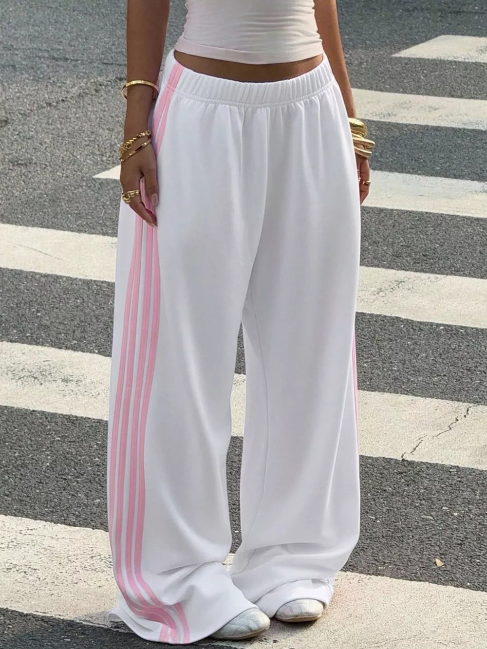 High-Waisted Wide-Leg Track Pants with Side Stripes, image 19