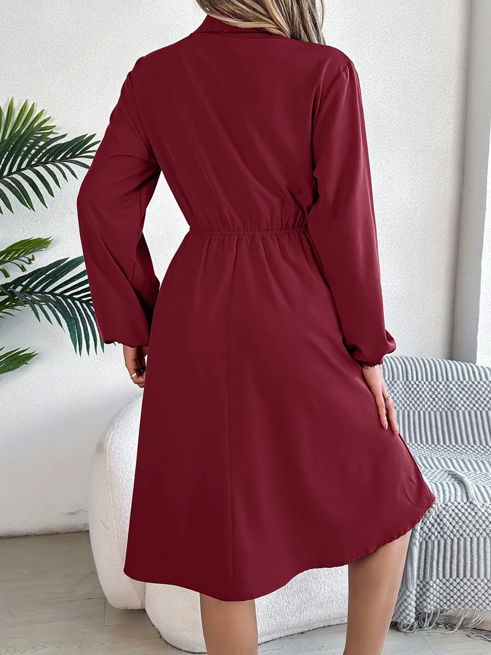Collared Neck Long Sleeve Dress with Pockets, image 12