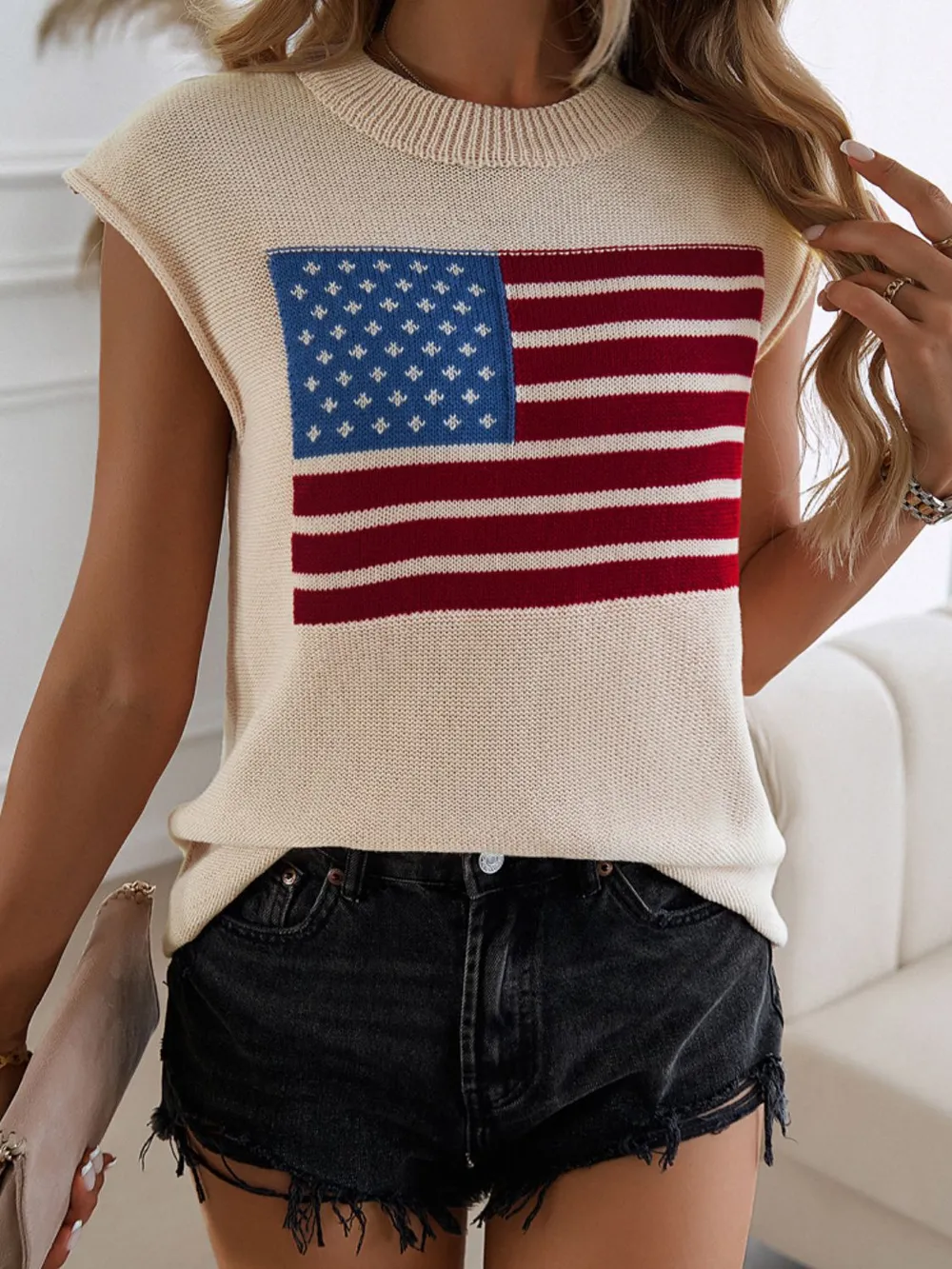 US Flag Round Neck Sweater Vest, image 6