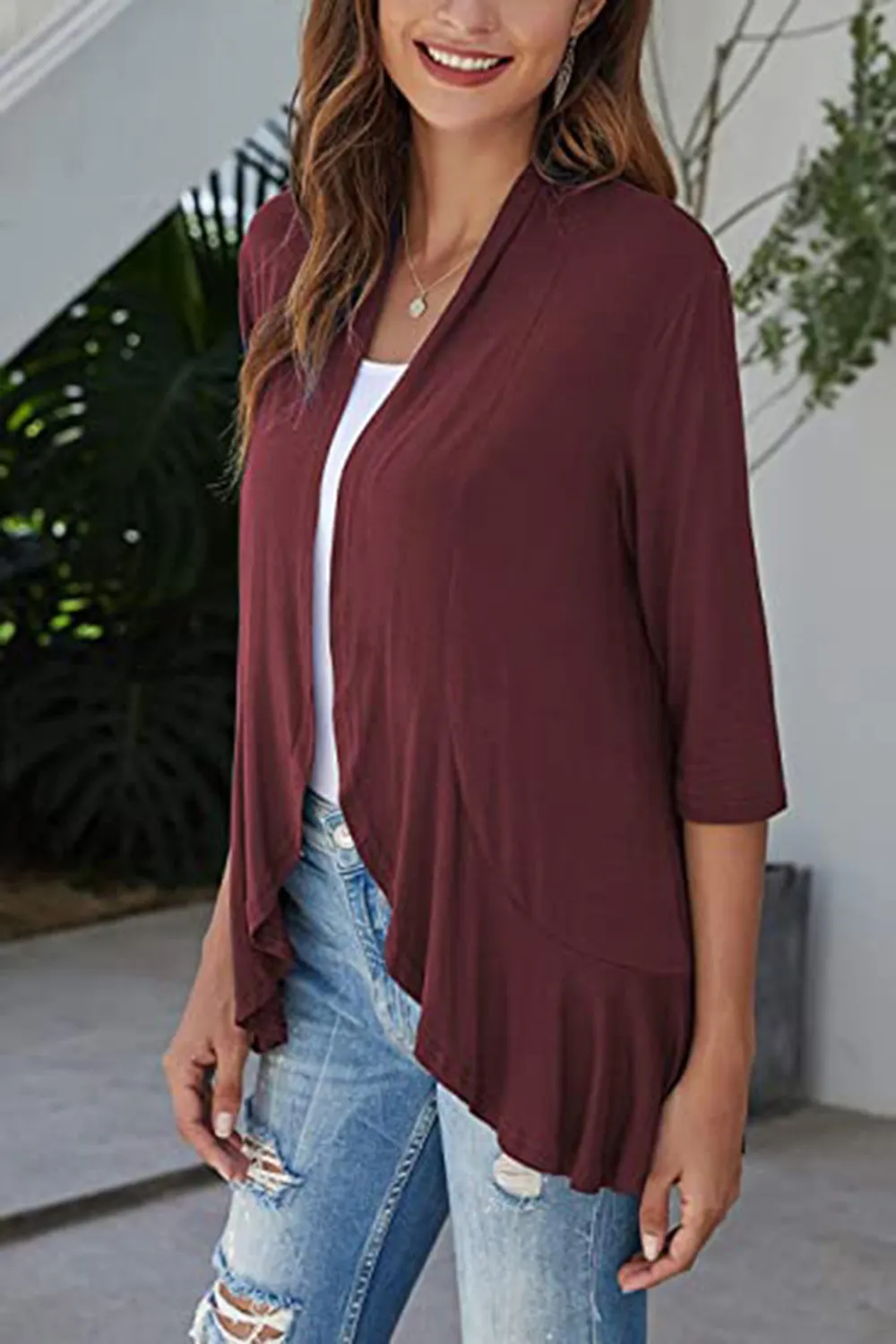 Open Front Three-Quarter Sleeve Cardigan, image 12