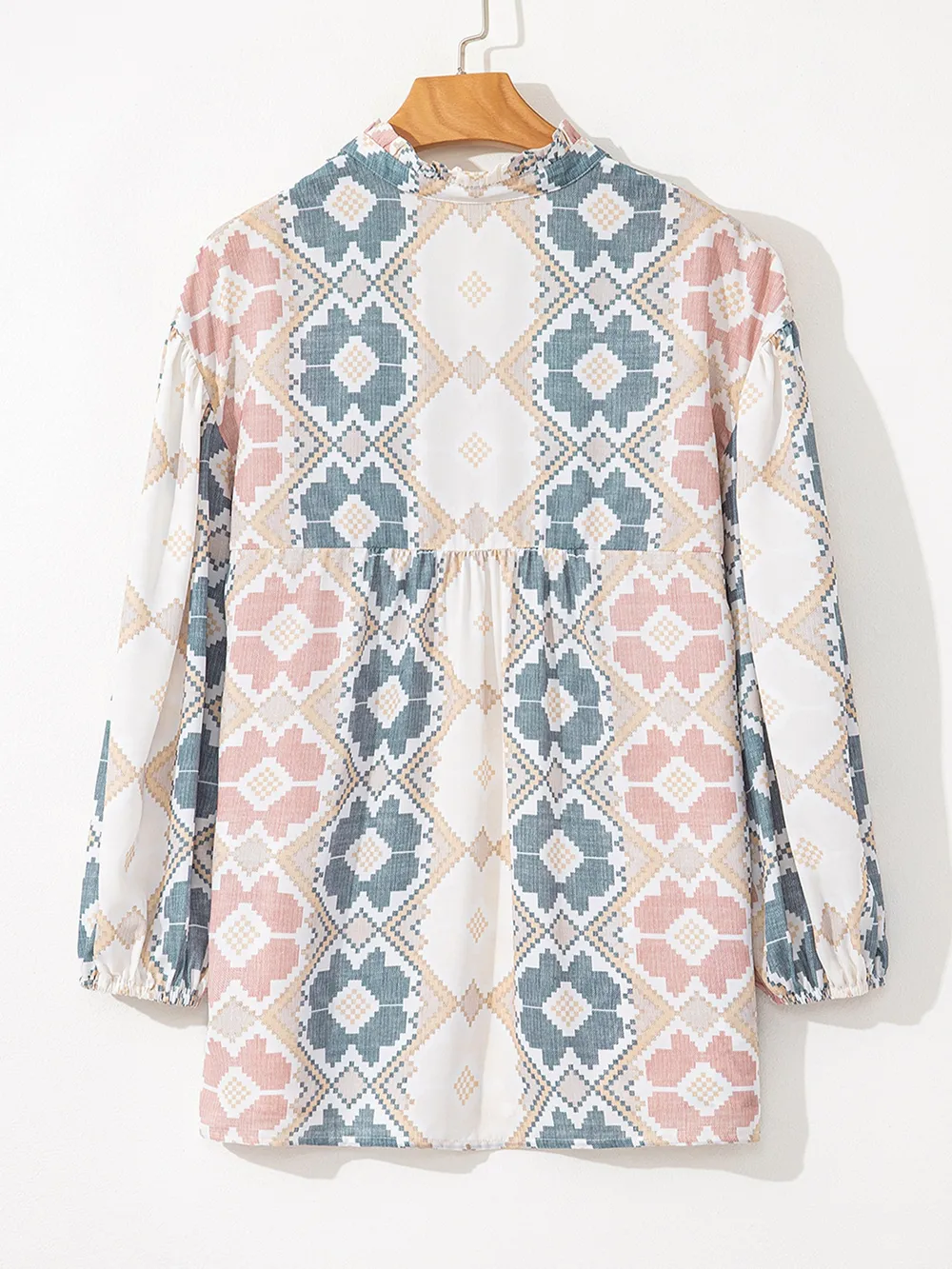 Bohemian Geometric Print Blouse with Tassel Tie, image 7