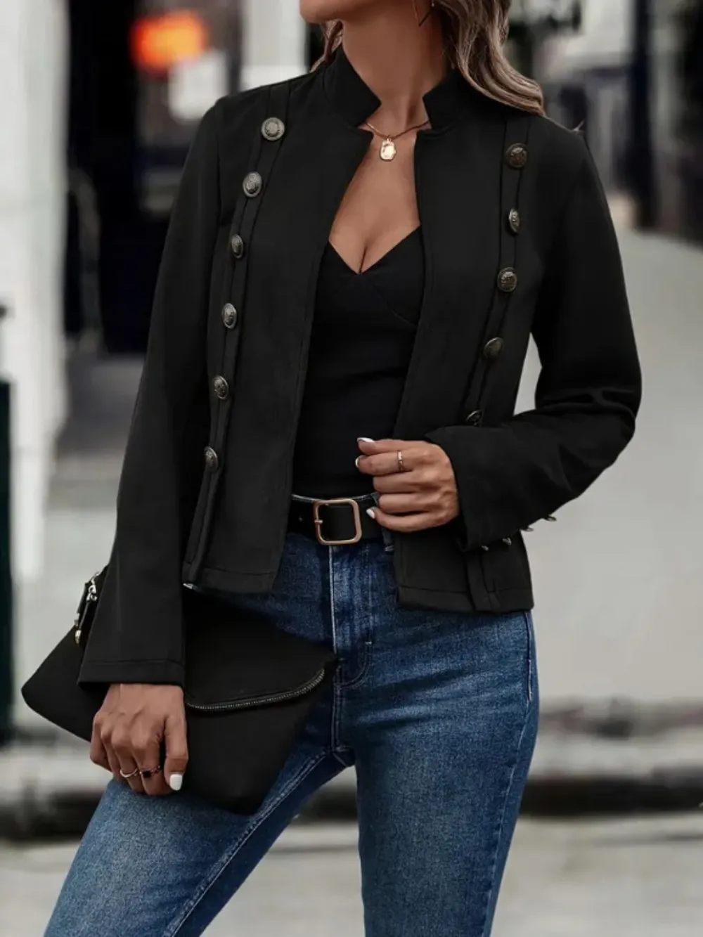 Decorative Button Open Front Long Sleeve Jacket, image 9