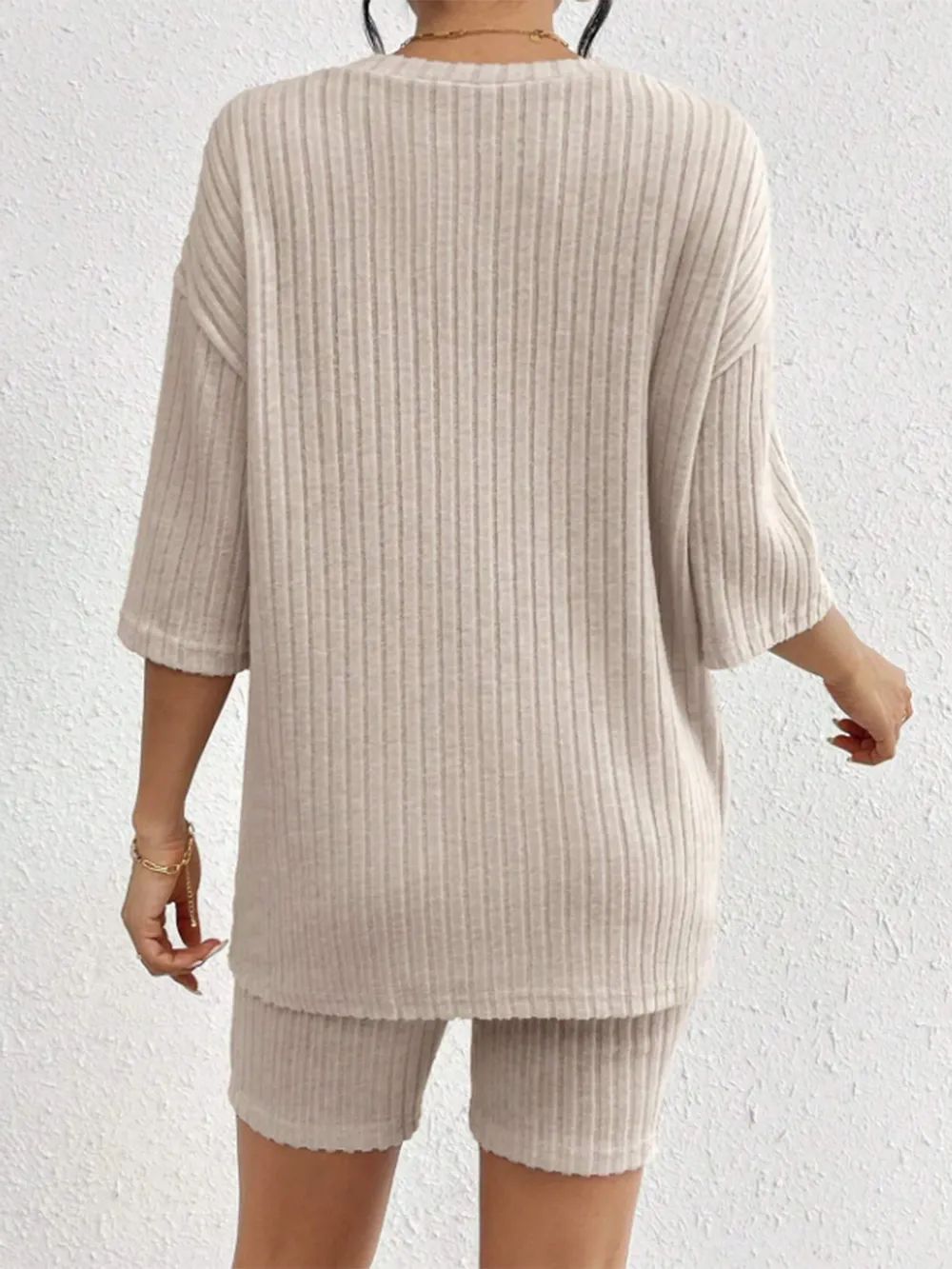 Ribbed Round Neck Top and Shorts Set, image 22