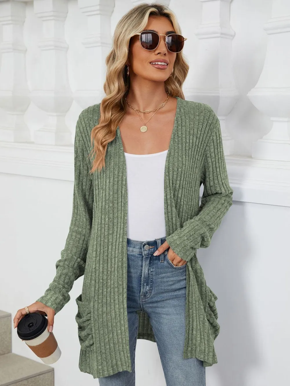 Pocketed Open Front Long Sleeve Cardigan, image 8