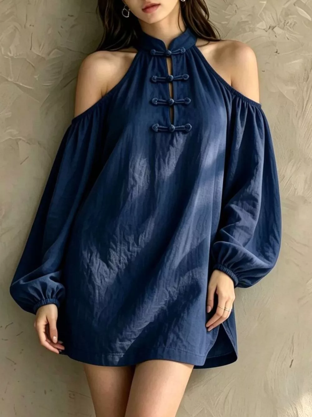 Cold-Shoulder Balloon Sleeve Mini Dress, image 13