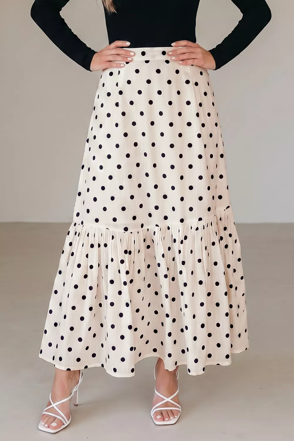 Polka Dot Ruffled Slit Maxi Skirt, image 5