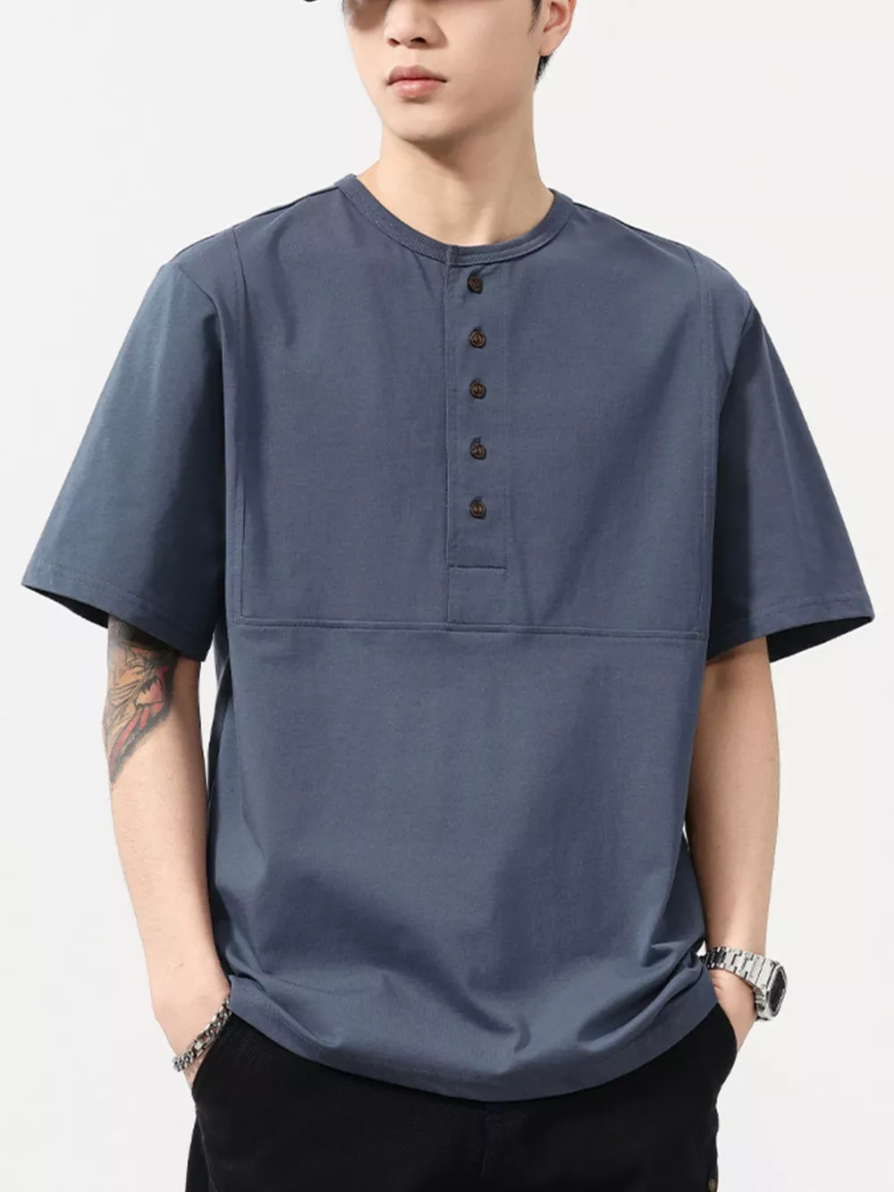 Men's Plus Size Button Detail Short Sleeve T-Shirt, image 8