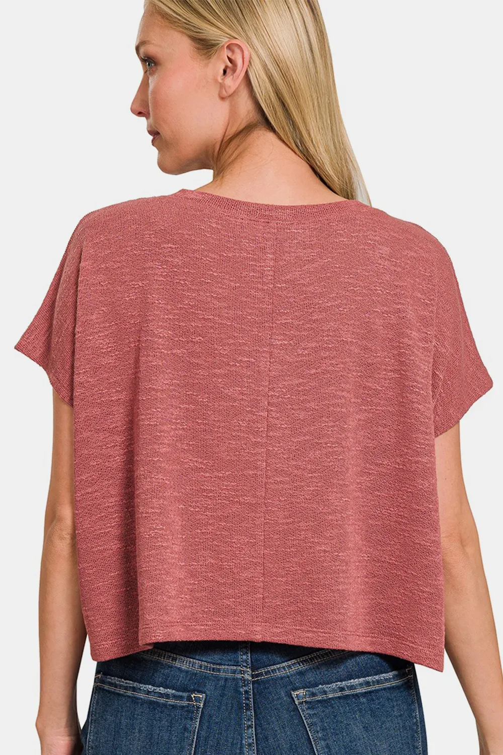 V-Neck Short Sleeve Crop T-Shirt, image 3