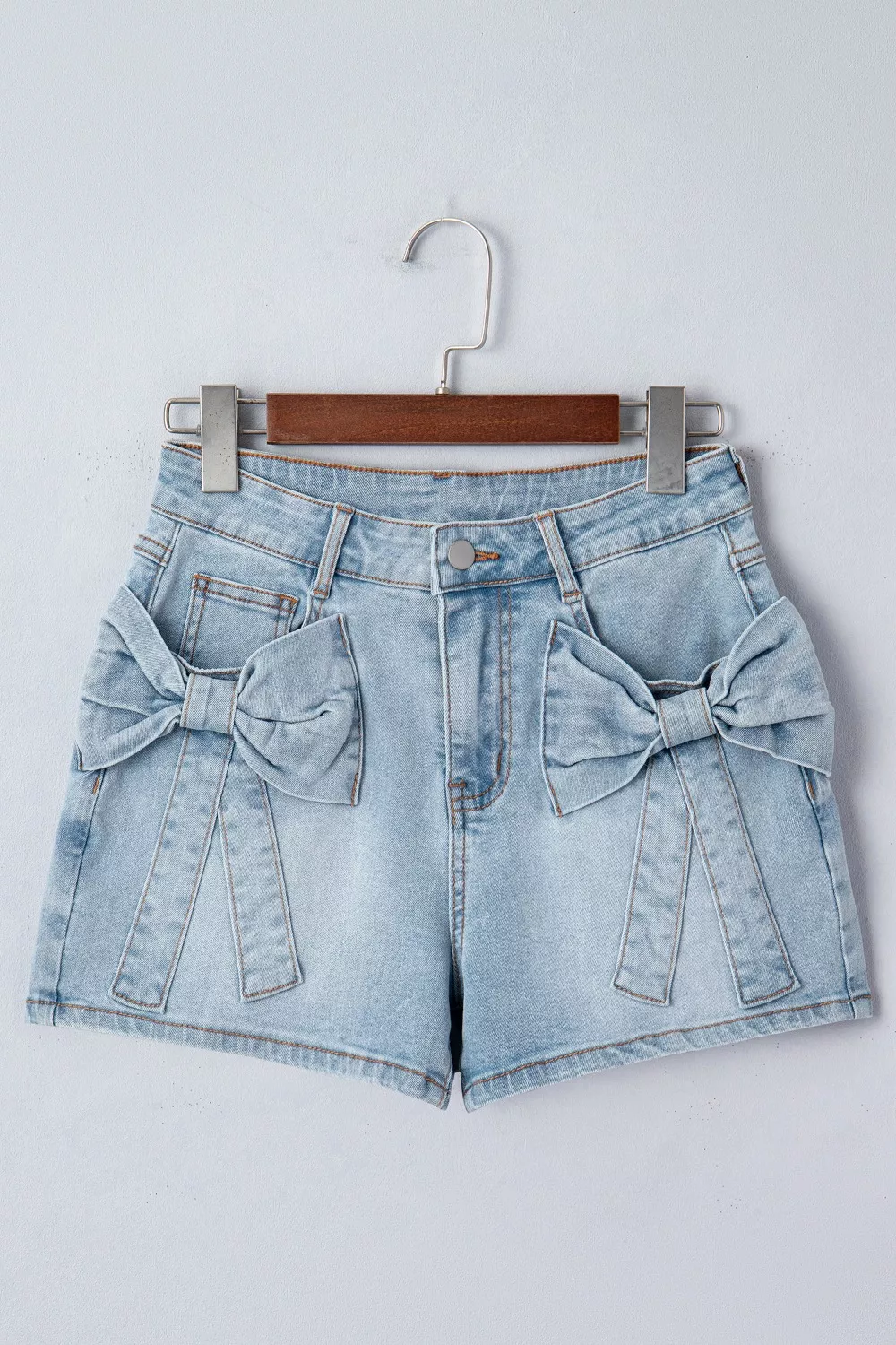 Bow Detail Denim Shorts with Pockets, image 4