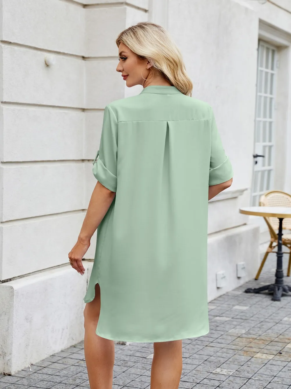 Notched Long Sleeve Mini Shirt Dress, image 14