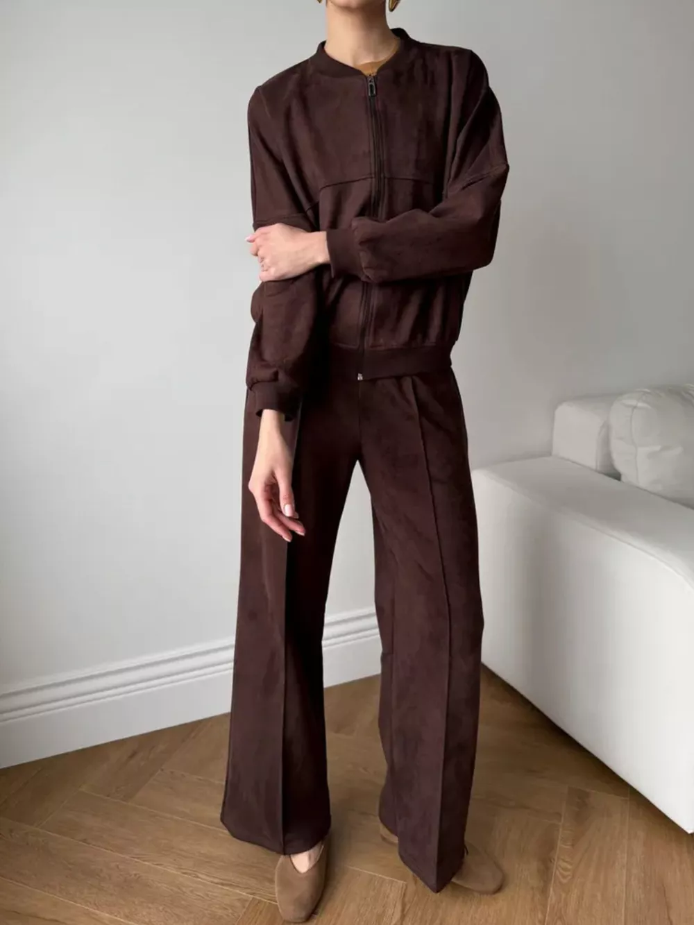 Zip Up Sweatshirt and Wide-Leg Pants Set, image 9