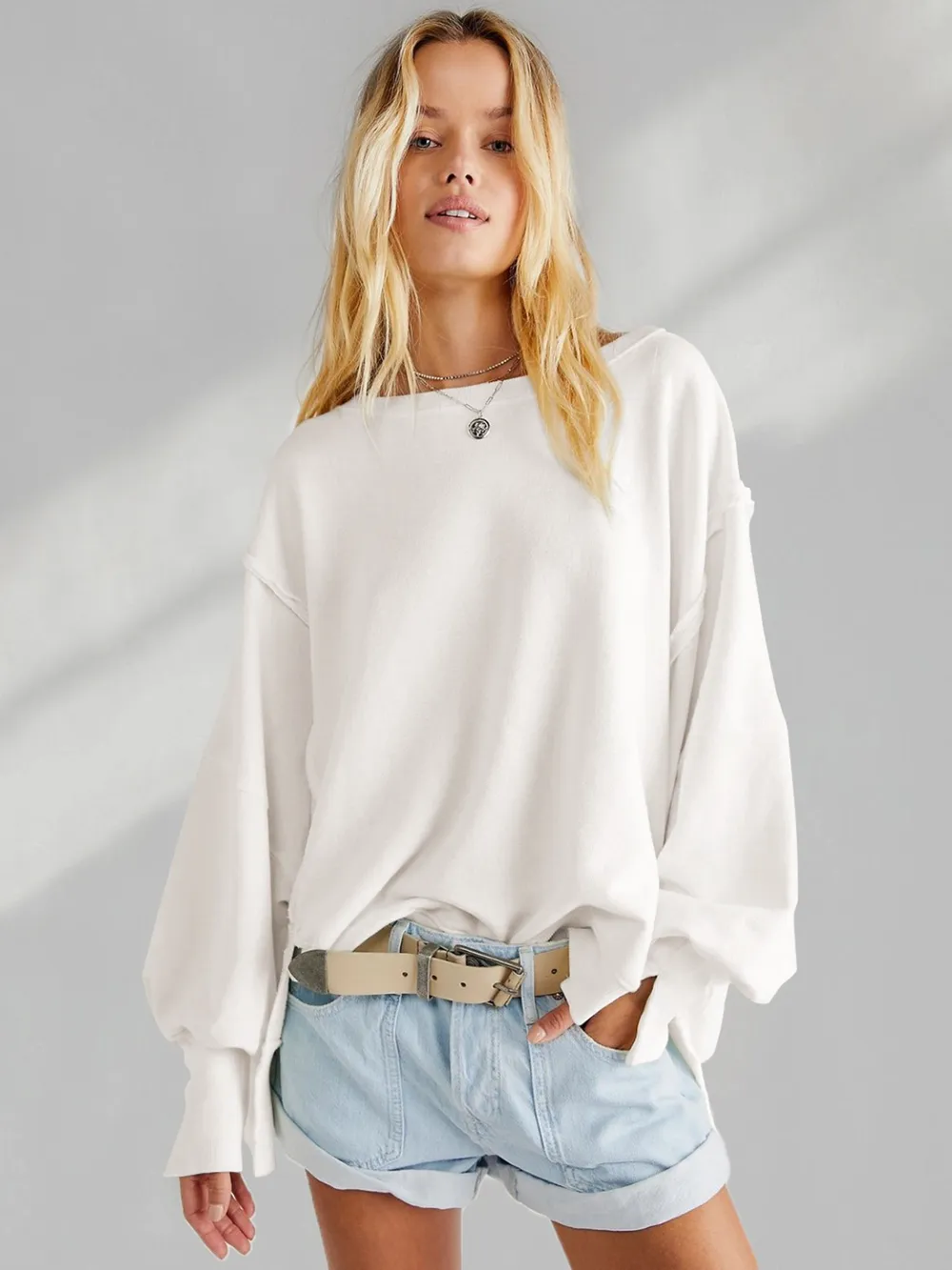Slit Round Neck Dropped Shoulder T-Shirt, image 5