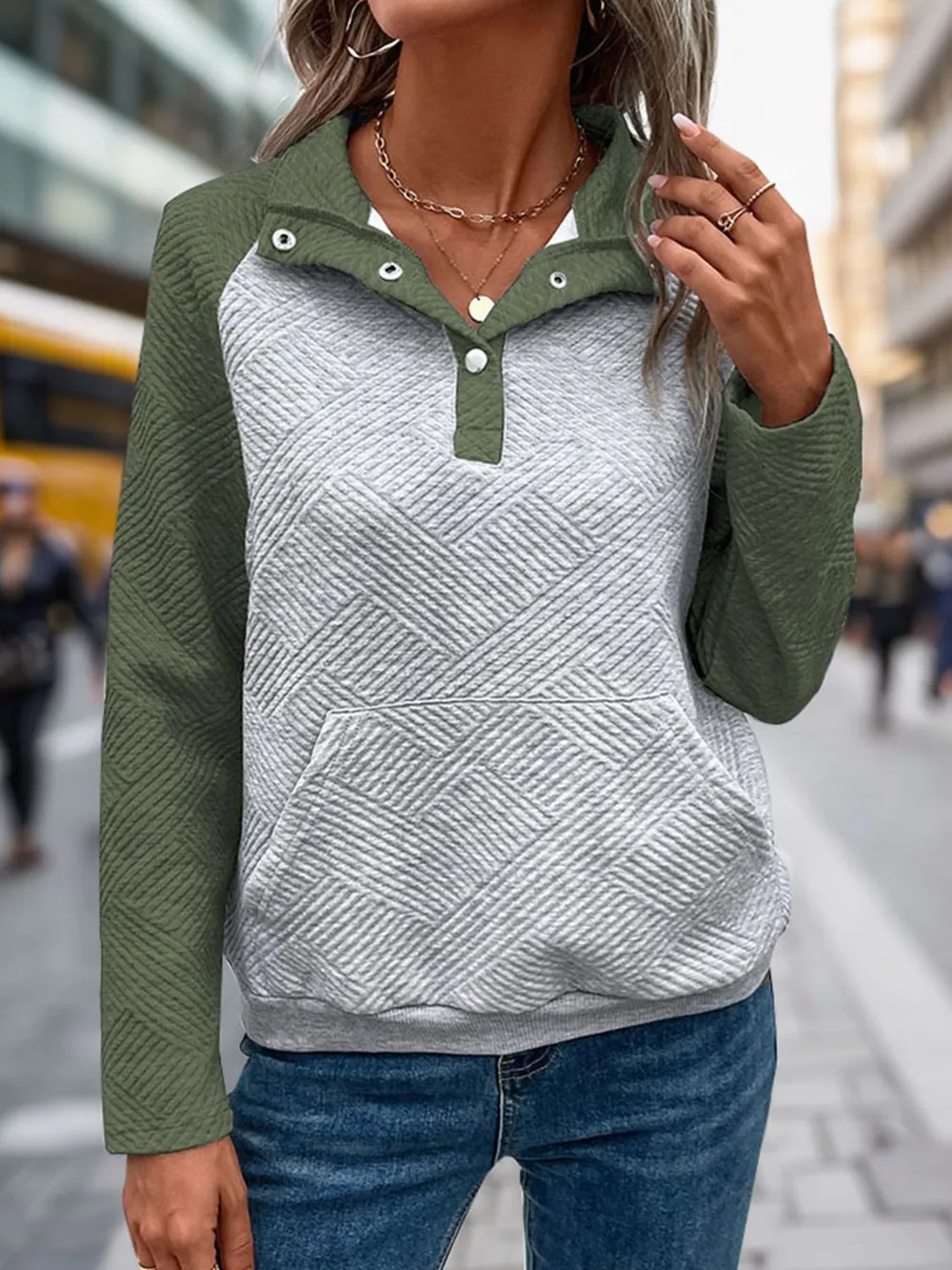 Contrast Textured Long Sleeve Sweatshirt, image 5