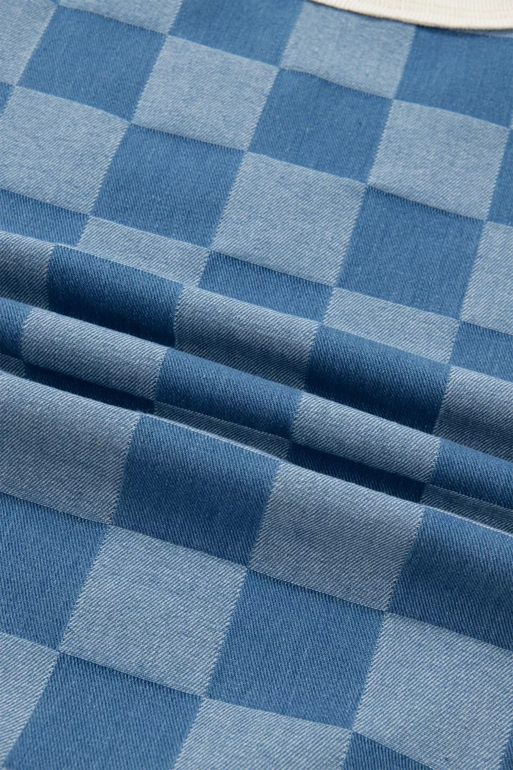 Checkered Denim Patchwork Short Sleeve Loose Top, image 3