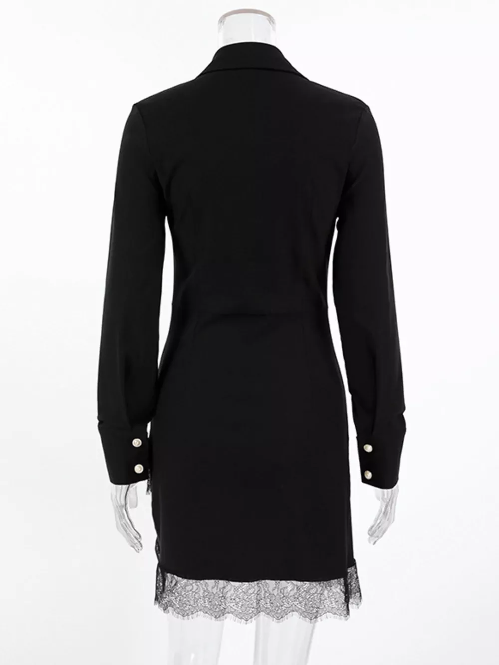 Long-Sleeve Shirt Dress with Lace Hem, image 9