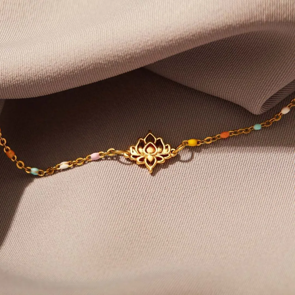 Lotus Shape 18K Gold-Plated Bead Bracelet, image 3
