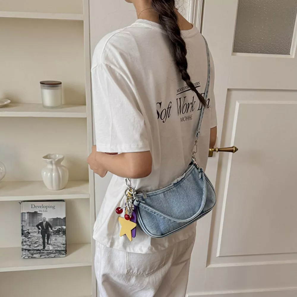 Star Charm Denim Shoulder Bag, image 2