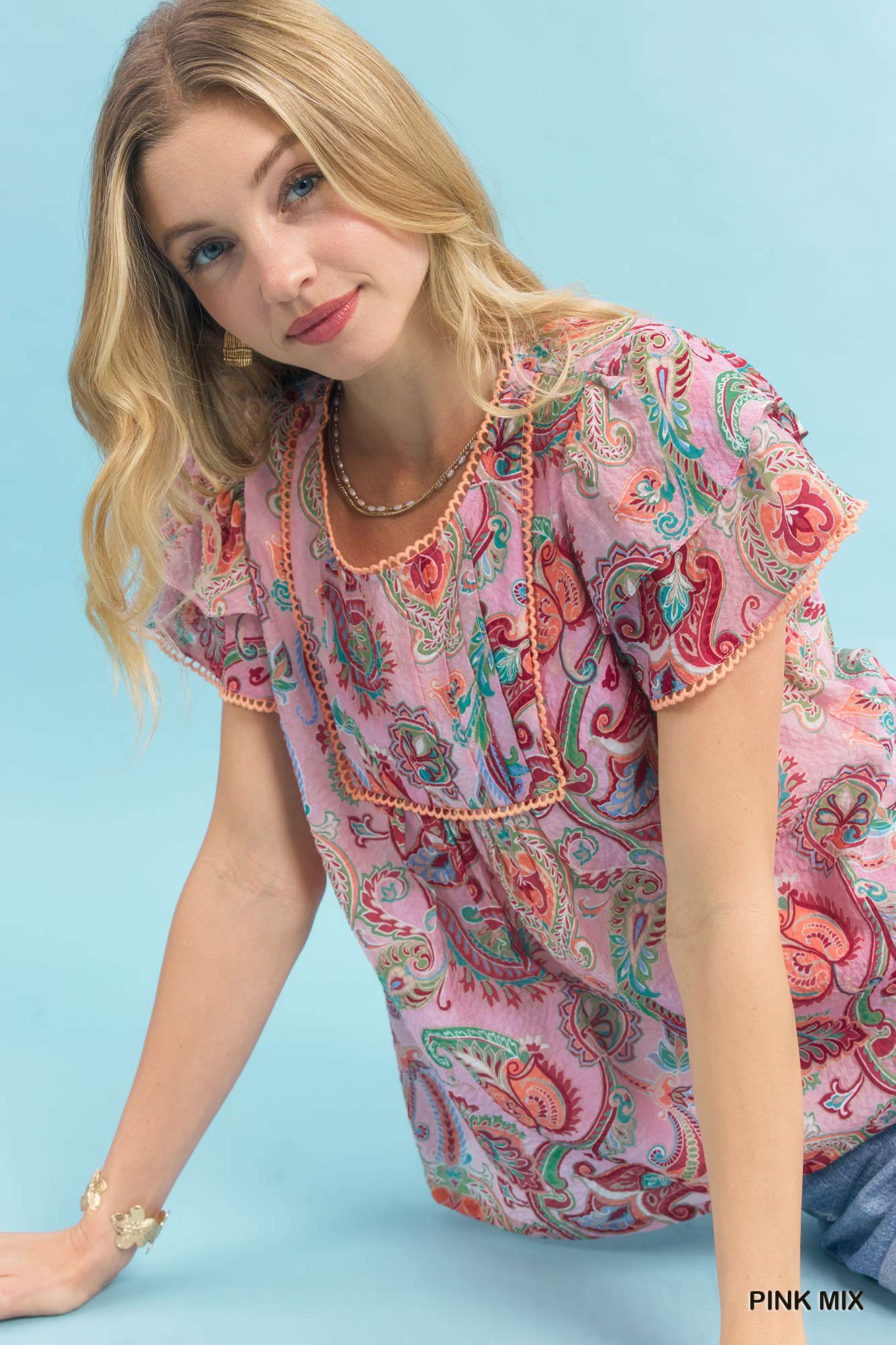 Mix Paisley Ruffle Sleeve Top, image 4