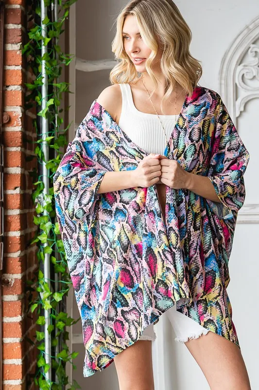 Full Size Multi Color Snake Open Cardigan Plus Size, image 11