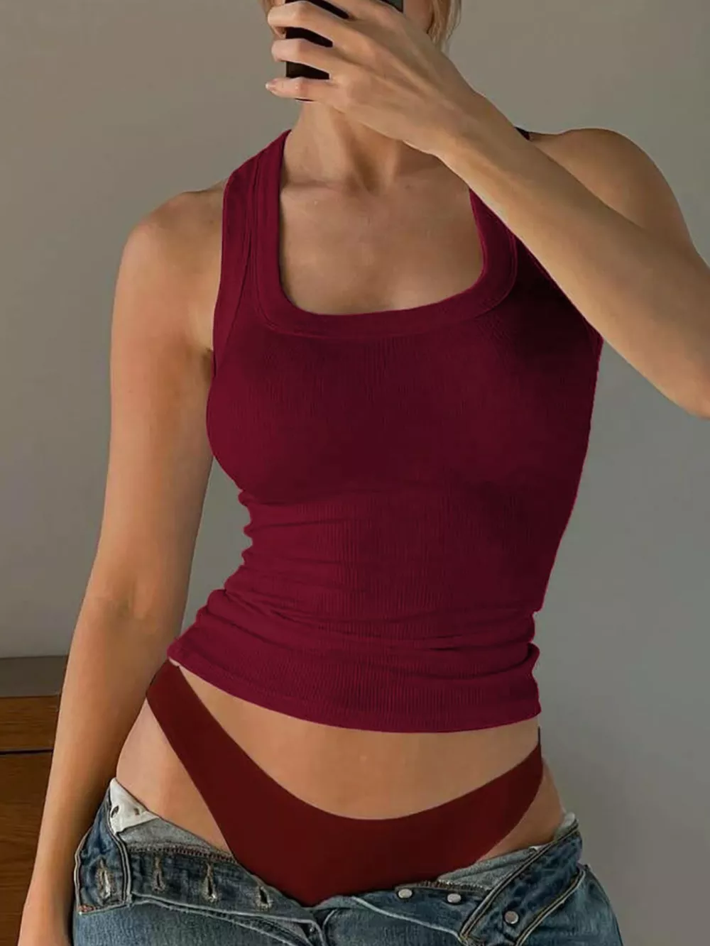 Ribbed Square Neck Tank Top, image 14