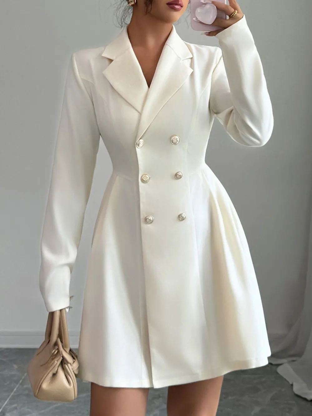 Double-Breasted Blazer Dress with Pleated Detail, image 5