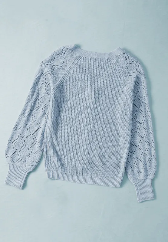 Openwork V-Neck Button Up Cardigan, image 7