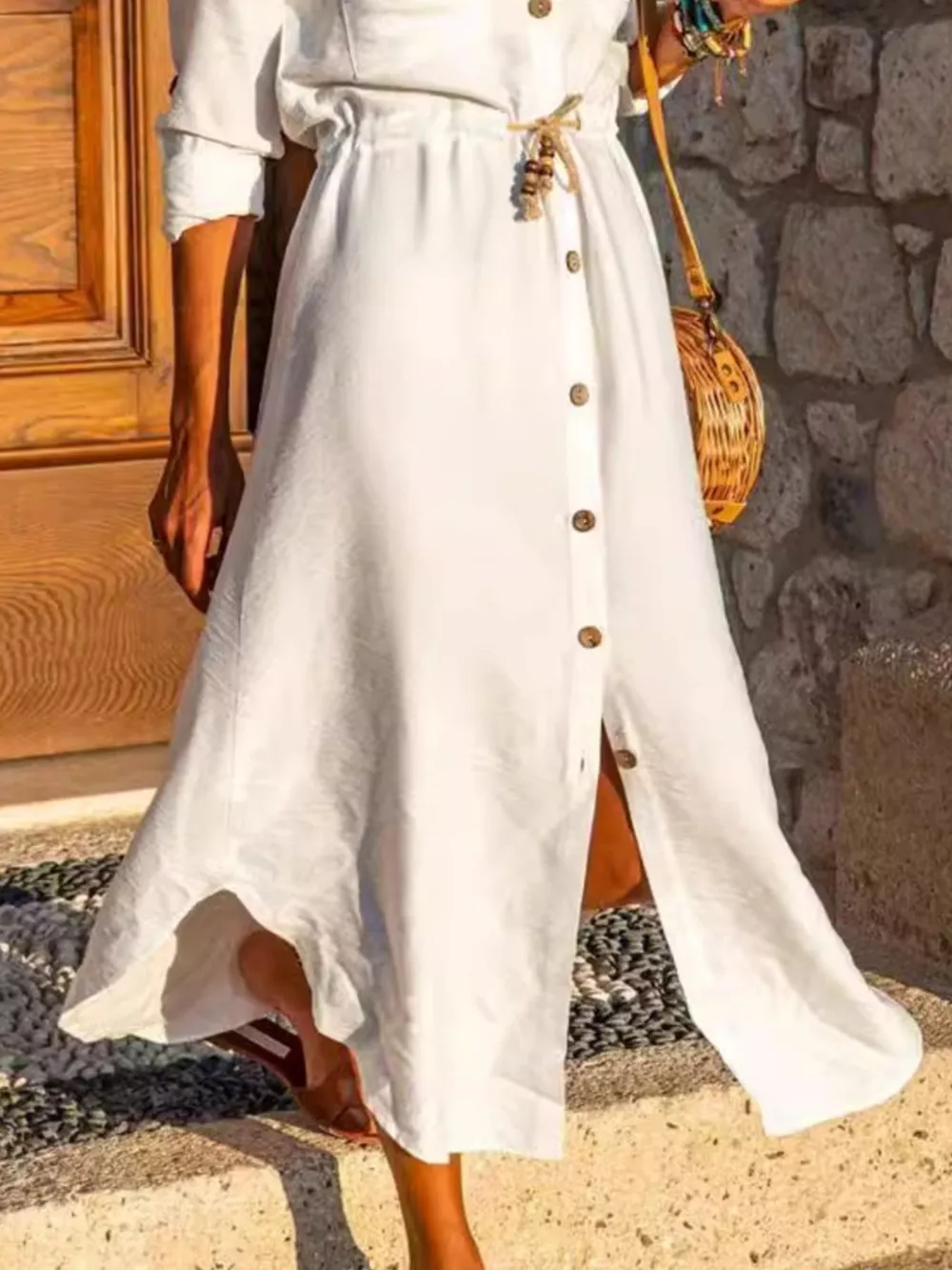 Button-Front Belted Shirt Dress, image 3