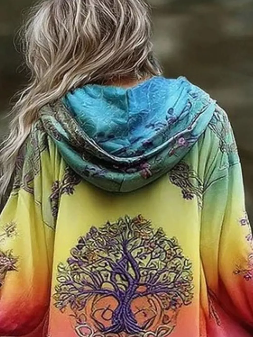 Full Size Tree Graphic Back Hooded Outerwear Plus Size, image 8